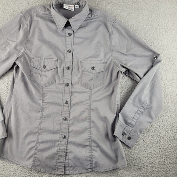 Chef Works Shirt Womens Medium Gray Button Up Cook‎ Kitchen Uniform Slim Fit Top - Picture 5 of 10